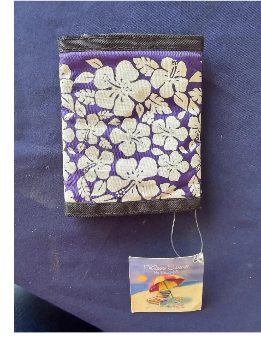 Endless Summer By Erica Lee Purple Floral Tri Fold Wallet ID Window Zipper